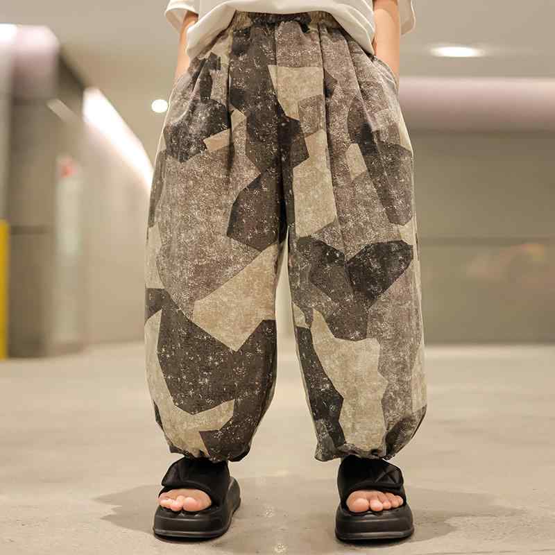 子供服 男の子 ズボン 裾絞り 女の子 韓国 ベビー 夏 薄手 虫よけ 蚊 ひんやり 涼しい 綿 麻 カジュアル ストリート ゆったり バルーン ランタン パンツ 総柄 おしゃれ