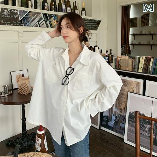 シャツ レディース 長袖 トップス カジュアル おしゃれ 春 女性用 ダブル ポケット ニッチ 韓国 ルーズ 多目的 ミドル丈 ゆたっり 羽織