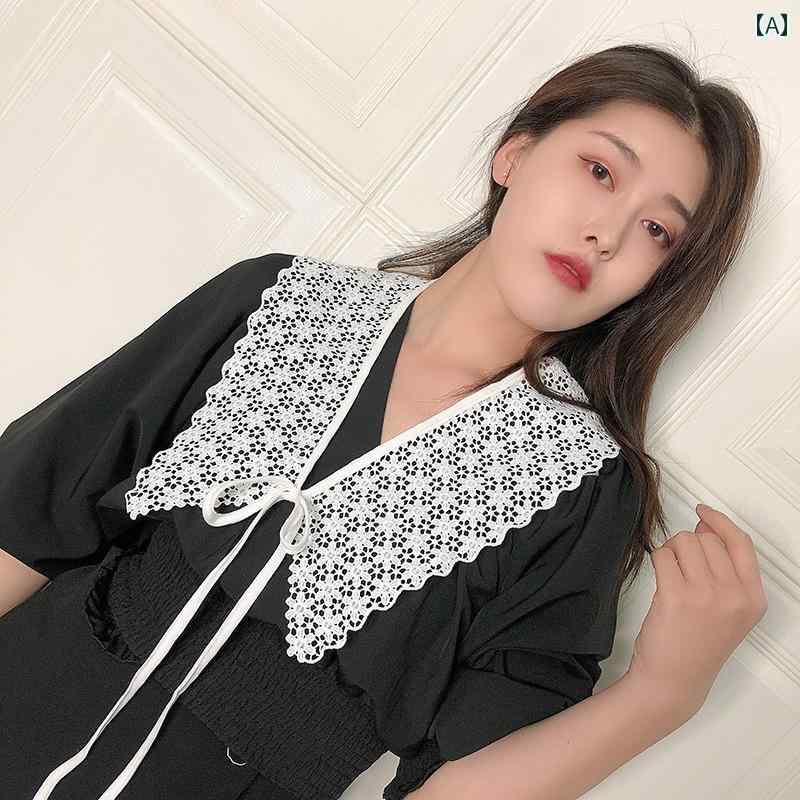 付け襟 レース フリル レディース 春夏 大きめ フェイクカラー レイヤード 重ね着風 小物 アクセサリー 装飾 フェミニン ガーリー リボン 花 白