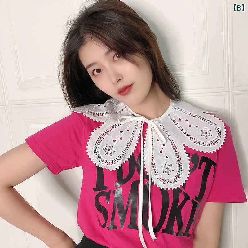 付け襟 レース フリル レディース 春夏 大きめ フェイクカラー レイヤード 重ね着風 小物 アクセサリー 装飾 フェミニン ガーリー リボン 花 白