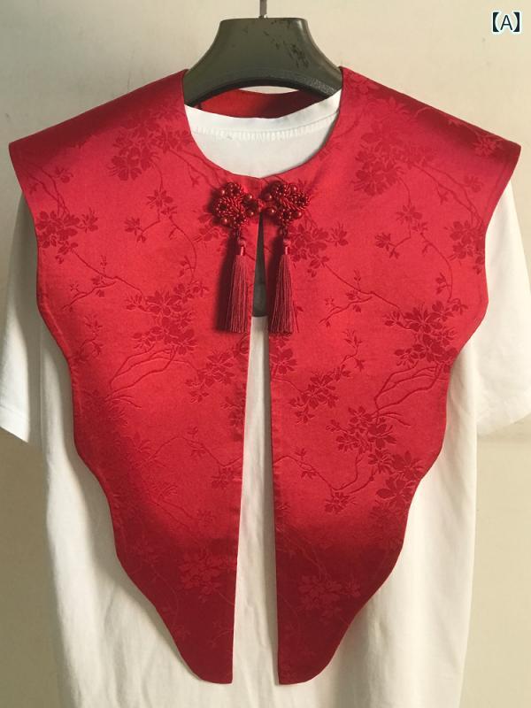付け襟 レディース 春夏 漢服 チャイナ風 ショール フィクカラー レイヤード ジャガード レトロ 衣装 小物 アクセサリー おしゃれ タッセル 赤 黒