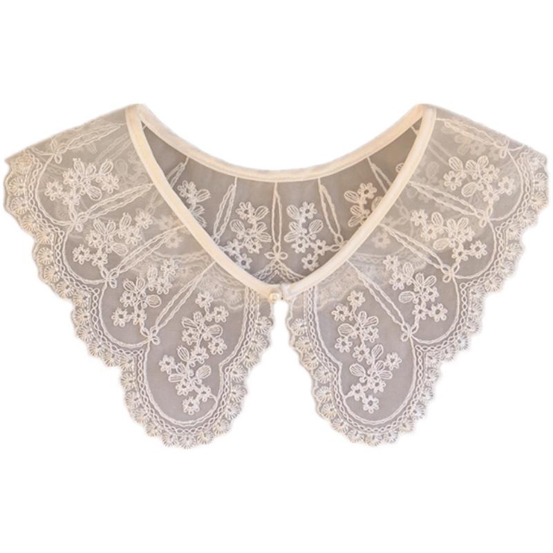 付け襟 レース レディース 春夏 刺繍 フェイクカラー レイヤード 重ね着風 韓国 フェミニン 上品 アクセサリー 小物 パール 花柄 おしゃれ 白