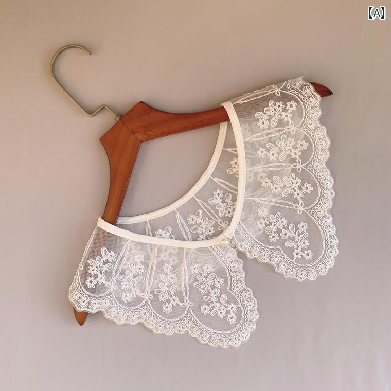 付け襟 レース レディース 春夏 刺繍 フェイクカラー レイヤード 重ね着風 韓国 フェミニン 上品 アクセサリー 小物 パール 花柄 おしゃれ 白
