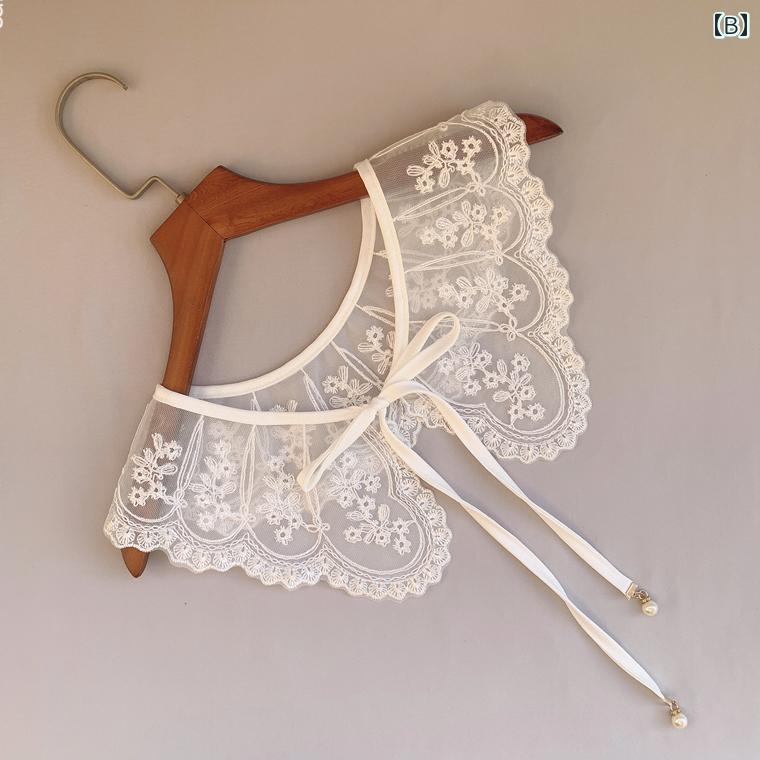 付け襟 レース レディース 春夏 刺繍 フェイクカラー レイヤード 重ね着風 韓国 フェミニン 上品 アクセサリー 小物 パール 花柄 おしゃれ 白