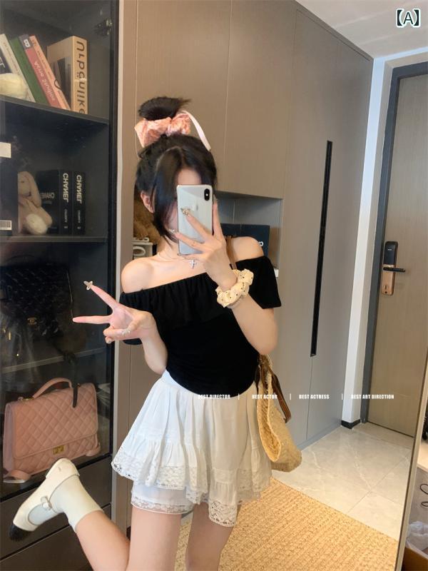 半袖 トップス レディース おしゃれ カジュアル オフショルダー フリル Tシャツ 女性 夏 スリム プリーツ