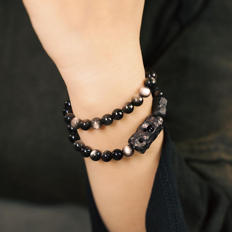 ブレスレット メンズ レディース 銀曜石 白檀 サンダルウッド ビーズ レトロ エスニック カジュアル 小物 アクセサリー おしゃれ プレゼント 記念日