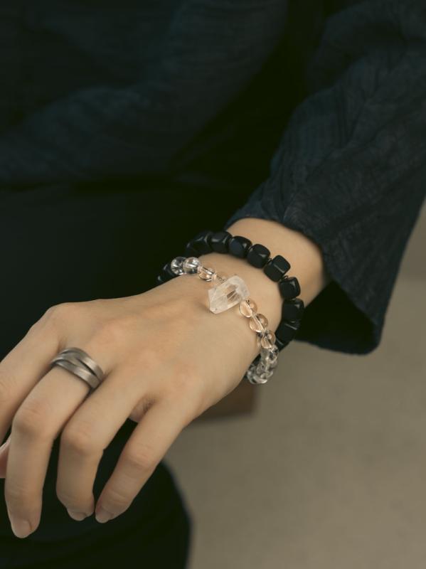 ブレスレット メンズ レディース カップル ペア 大人 アクセサリー ダブルサークル レトロ サンダルウッド クリスタル 普段使い 外出用 おしゃれ