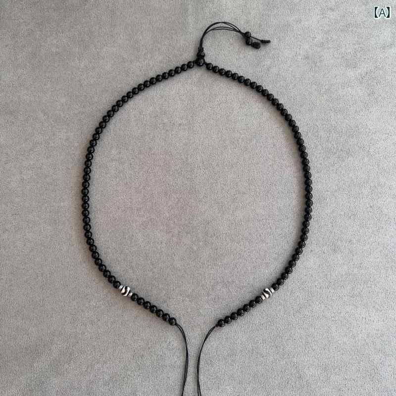 ネックレス メンズ レディース エスニック 黒 シルバー ビーズ アクセサリー 小物 ペンダント レトロ アジアン シンプル ストラップ 紐 おしゃれ