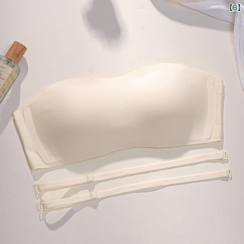 ストラップレスブラ 紐なし ブラ 下着 インナー 女性用 レディース チューブトップ 滑り止め シームレス 夏 薄手 オールシーズン 柔らかい 通気性 無地 取り外し おしゃれ ベージュ 黒 緑