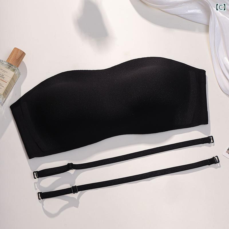 ストラップレスブラ 紐なし ブラ 下着 インナー 女性用 レディース チューブトップ 滑り止め シームレス 夏 薄手 オールシーズン 柔らかい 通気性 無地 取り外し おしゃれ ベージュ 黒 緑