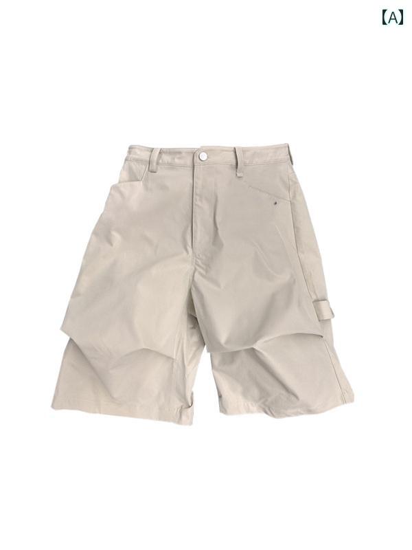 七分丈 パンツ メンズ レディース ストレート ワイド クロップド 大きいサイズ ゆったり ポケット レトロ カジュアル シンプル アプリコット 黒