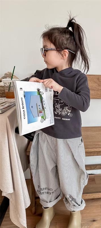 樂天商城 - ワイドパンツ キッズ 裾しぼり 男の子 女の子 子供 韓国 春秋 カジュアル ゆったり 長ズボン ボトムス コットン ウエストゴム かわいい ストライプ 白 青