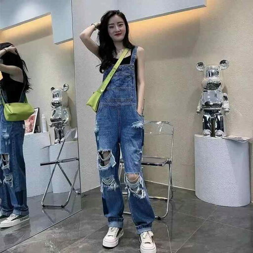 オーバーオール レディース 春秋 デニム ダメージ加工 ロング丈 ポケット 薄手 ゆったり ストレート ワイドパンツ ハイウエスト カジュアル ストリート 青 大きいサイズ オーバーオール レディース 春秋 デニム ダメージ加工 ロング丈 ポケット 薄手 ゆったり ストレート ワイドパンツ ハイウエスト カジュアル ストリート 青 大きいサイズ