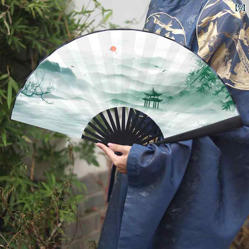 扇子 メンズ 春夏 ポータブル 竹製 チャイナ風 小物 雑貨 レトロ モダン 上品 普段使い 浴衣 着物 コスプレ 衣装 小道具 タッセル おしゃれ 柄プリント