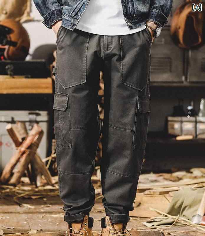 カーゴパンツ メンズ 春秋 ボトムス アメリカン レトロ ゆったり 大きいサイズ ストレート 作業ズボン 多ポケット レジャー アウトドア シンプル カジュアル 黒 グレー コーヒー