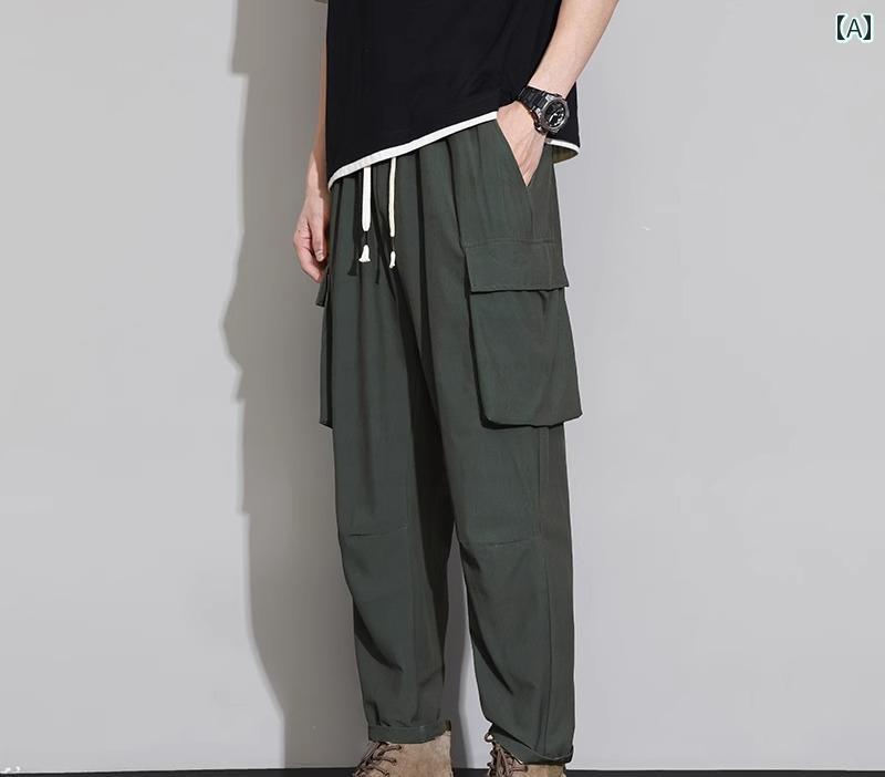 カーゴパンツ メンズ 夏 ボトムス アメリカン ひんやり 涼しい ゆったり 大きいサイズ 作業ズボン 多ポケット レジャー アウトドア シンプル カジュアル 黒 緑 茶