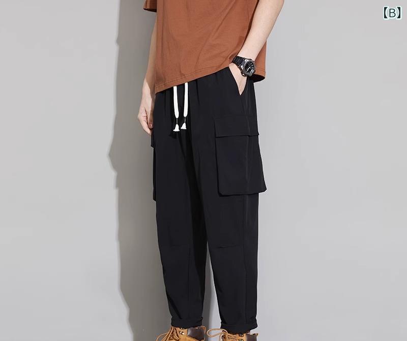 カーゴパンツ メンズ 夏 ボトムス アメリカン ひんやり 涼しい ゆったり 大きいサイズ 作業ズボン 多ポケット レジャー アウトドア シンプル カジュアル 黒 緑 茶