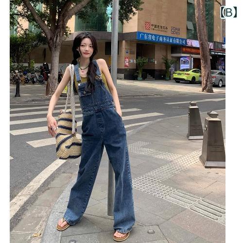 オーバーオール ワイドパンツ おしゃれ レディース 大人 カジュアル 落ち感 かわいい 女性用 デニム 春 多用途 スリム ストレート ロング