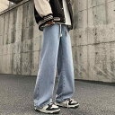 デニムパンツ メンズ ワイド 春秋 綿 ロング丈 ポケット ゆったり ストレート アメリカン レトロ カジュアル シンプル 青 黒 大きいサイズ(4)