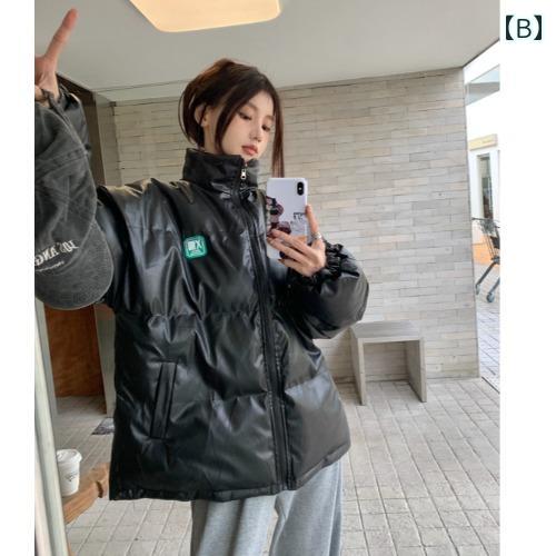 アウター レディース おしゃれ 暖かい 韓国 PUレザー ダウン ジャケット 女性 冬 厚手 ルーズ