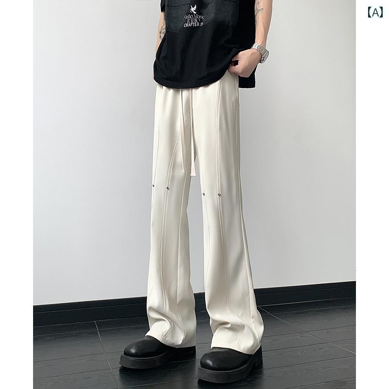 ブーツカット パンツ メンズ 大きいサイズ 紳士 夏 薄手 ひんやり 涼しい 細身 ゆったり カジュアル アメリカン アイボリー 黒 ドロスト スタイリッシュ