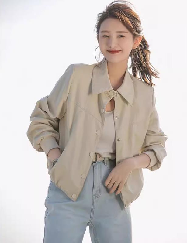 ワークジャケット レディース 春秋 アウター ブルゾン ショート丈 襟付き ゆったり シンプル カジュアル スタイリッシュ おしゃれ アイボリー