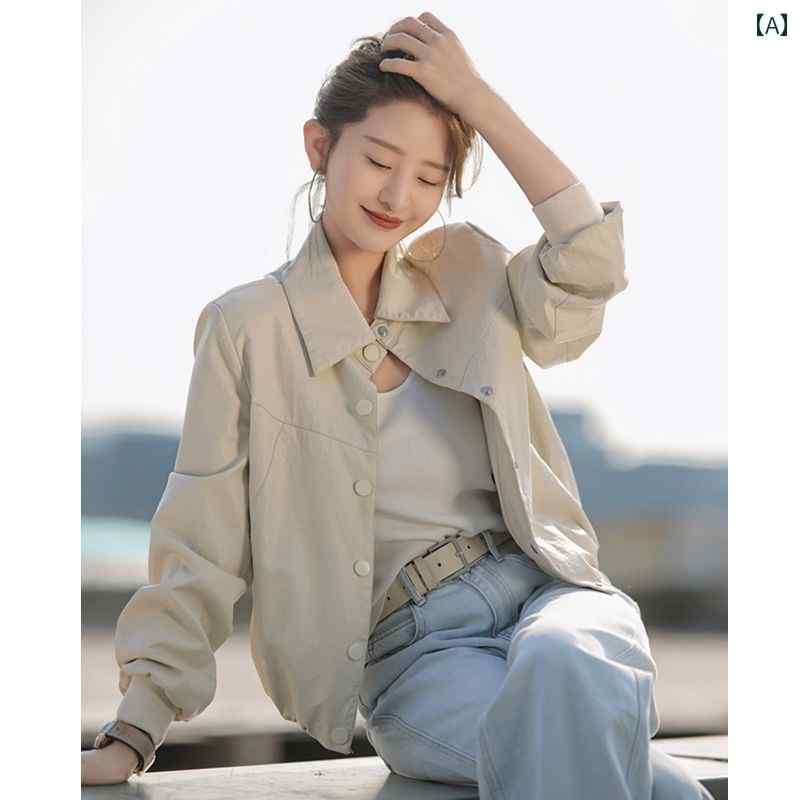 ワークジャケット レディース 春秋 アウター ブルゾン ショート丈 襟付き ゆったり シンプル カジュアル スタイリッシュ おしゃれ アイボリー