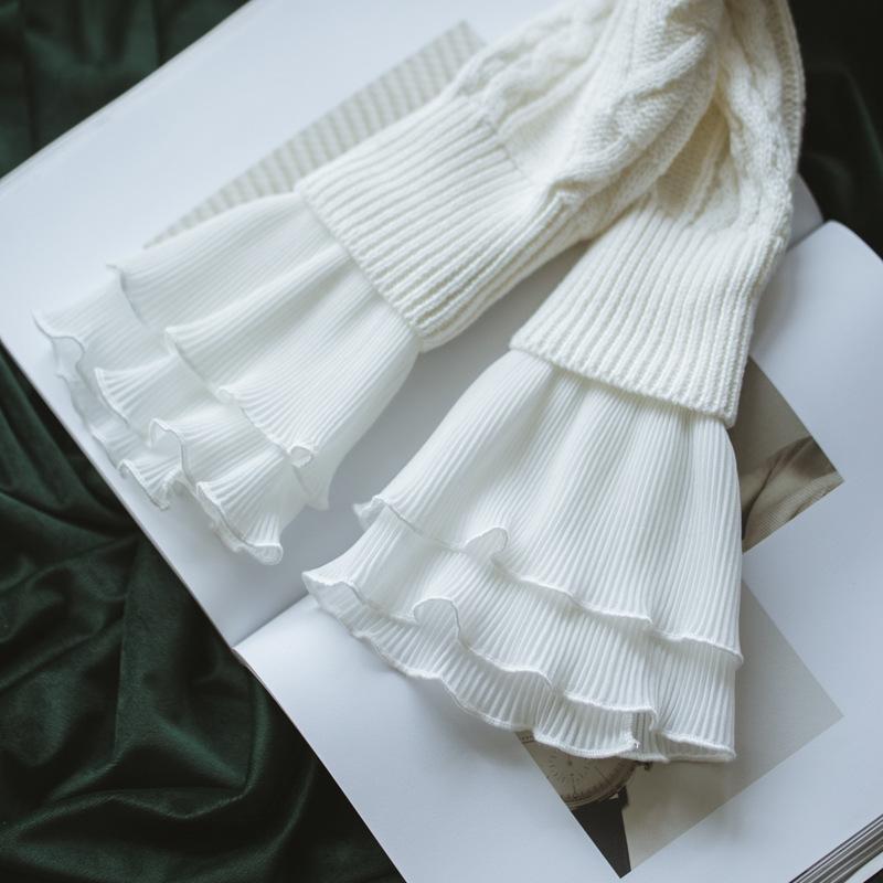 付け袖 カフス 秋冬 装飾 フェイク 二層 レトロ 普段使い シャツ セーター インナー ポリエステル 白 シンプル おしゃれ おでかけ フリル