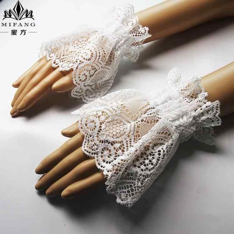 付け袖 レース フェイク レディース 普段使い 装飾 白 黒 ベージュ シンプル ナチュラル レトロ おしゃれ おでかけ パーティー フレア