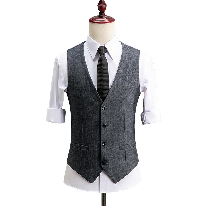 おしゃれ ベスト メンズ 秋 トップス Vネック 前開き 襟なし ポケット 斜め裾 シングルブレスト スリム 韓国 フォーマル カジュアル ビジネス 大きいサイズ ストライプ