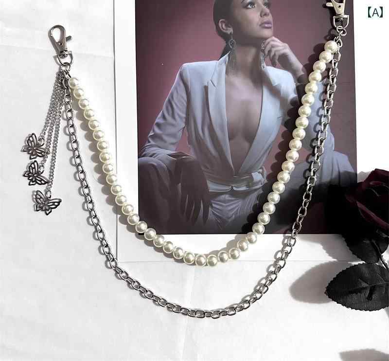 パールストラップ 大人 上品 エレガント レディース リボン 蝶 チェーン ベルト アクセサリー 装飾 ピ..