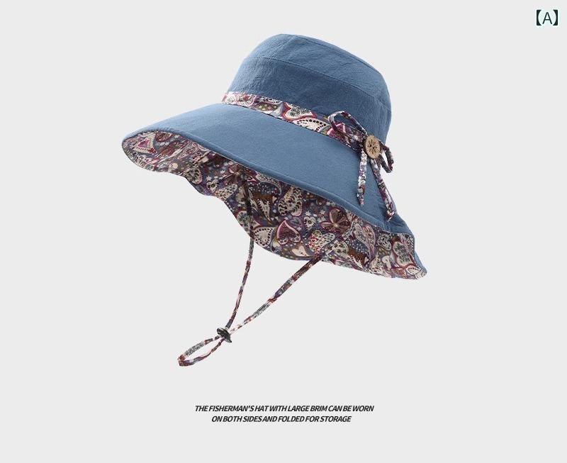 帽子 レディース 50 代 ハット 夏 おしゃれ 日焼け防止 母の日 日除け 紐付き 紫外線 リバーシブル ガーデニング 快適 通気性 吸湿 リボン 柄 折り畳み 持ち運び 青 ピンク ベージュ