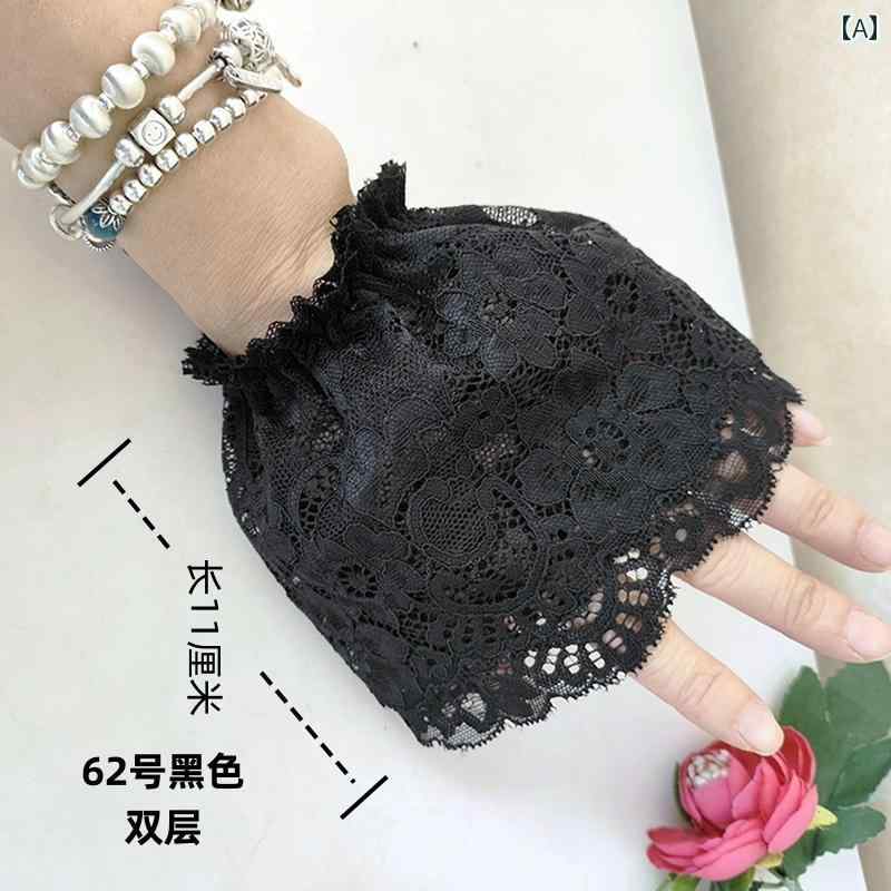 付け袖 レース レディース セーター 傷跡 カバー 黒 白 グレー 装飾 シンプル ナチュラル リボン 普段使い おしゃれ おでかけ 重ね着 柔らかい 花柄 ゴム