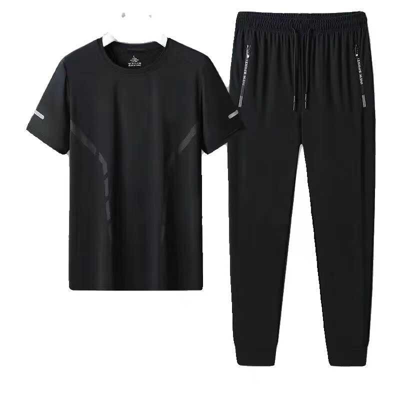 スポーツウェア 夏 メンズ セットアップ 半袖 Tシャツ 短パン ジョガーパンツ ウエストゴム 薄手 速乾 通気 ひんやり 涼しい 大きいサイズ フィットネスジム ヨガ トレーニング ランニング バドミントン 陸上競技 カジュアル 青 黒 白