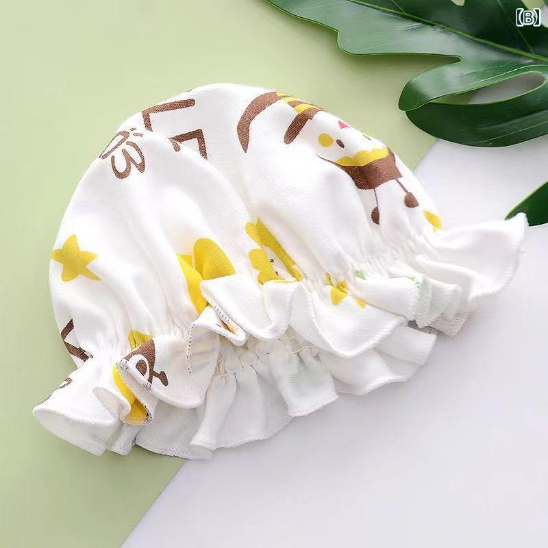 ベビー 帽子 新生児 夏 柔らかい コットン 薄手 フリル ゴム キャップ 日焼け防止 かわいい お出かけ パイナップル 音符 恐竜 柄 男女兼用