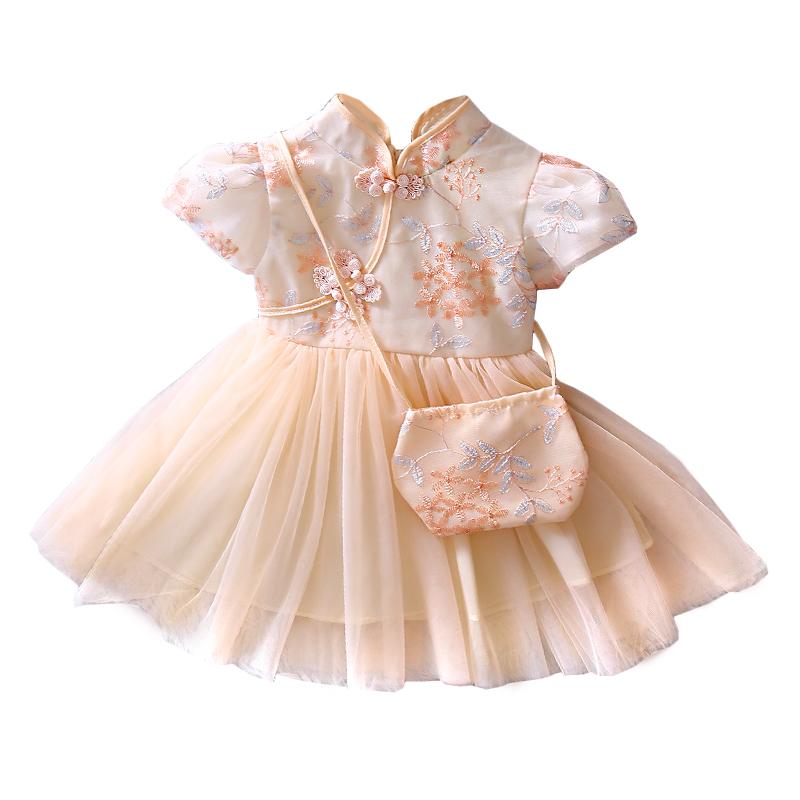 ワンピース ドレス キッズ 女の子 ベビー 中国風 漢服 チャイナドレス プリンセスドレス フォーマル お祝い 半袖 花柄 ポリエステル 綿 春夏