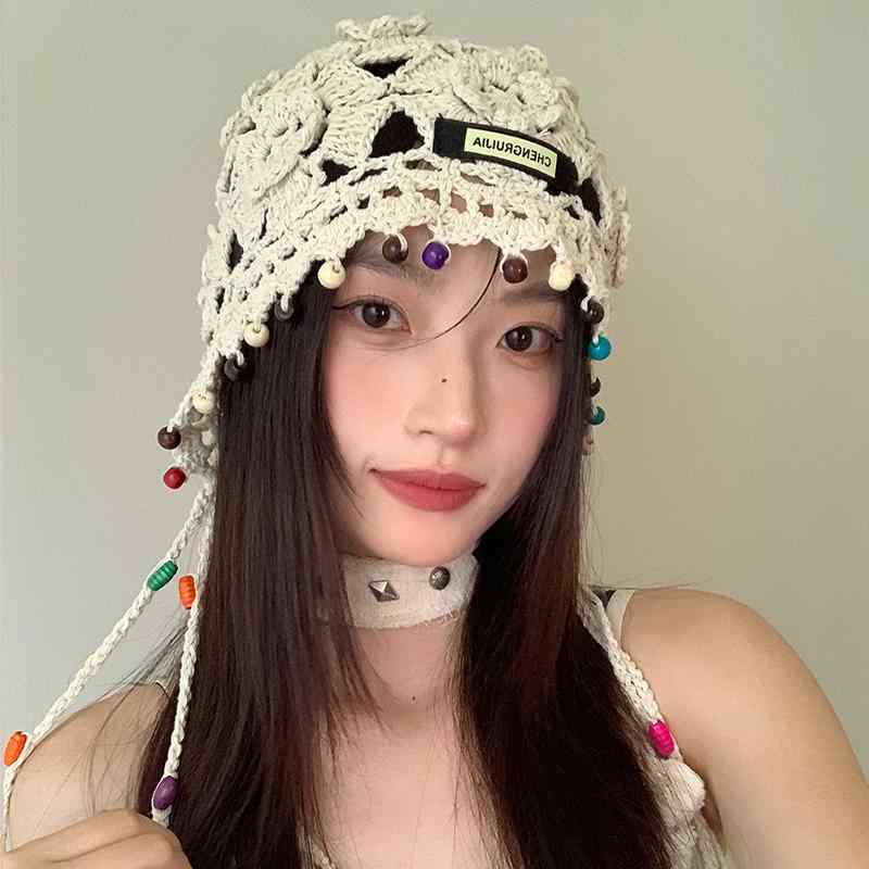 美品】アルベロベロ ニット 帽子 可愛い ビーズ - メルカリ