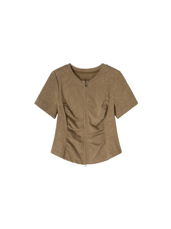 Other - Tシャツ レディース おしゃれ 春夏 着痩せ ギャザー 丸首 ラウンドネック 正肩