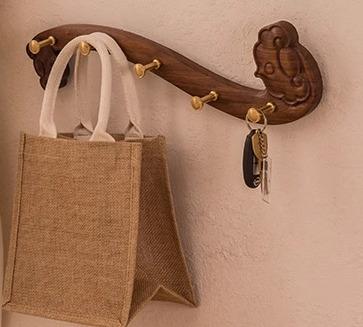 フック 壁掛け おしゃれ 木 衣類 小物 ハンガー 穴あけ 不要 中国風 如意 シンプル 高耐荷重 省スペー..