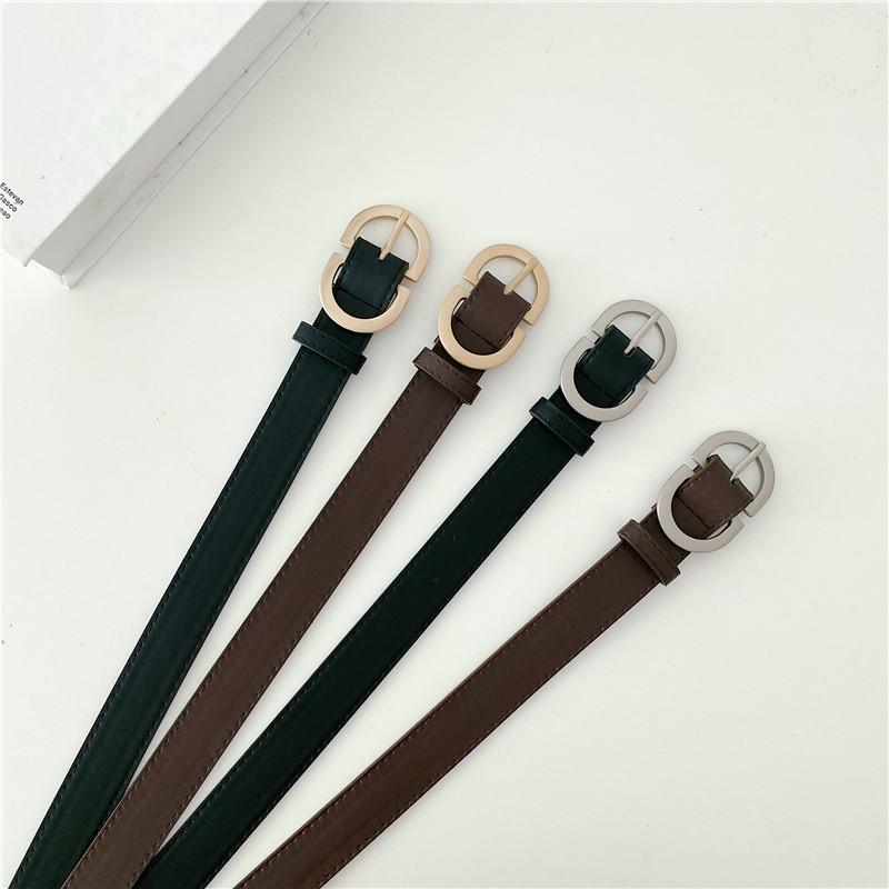 ベルト レディース ジーンズ おしゃれ 太め PUレザー 合金 シルバー ゴールド ピンバックル レトロ デニムパンツ 装飾 韓国 シンプル 黒 茶