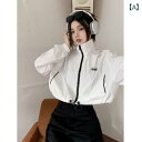 アウター レディース 薄手 夏 日焼け防止 長袖 アウトドア 虫よけ カジュアル アメリカ レトロ ワークウェア 巾着 ショート 女性 春 立ち 襟 ジッパー ルーズ