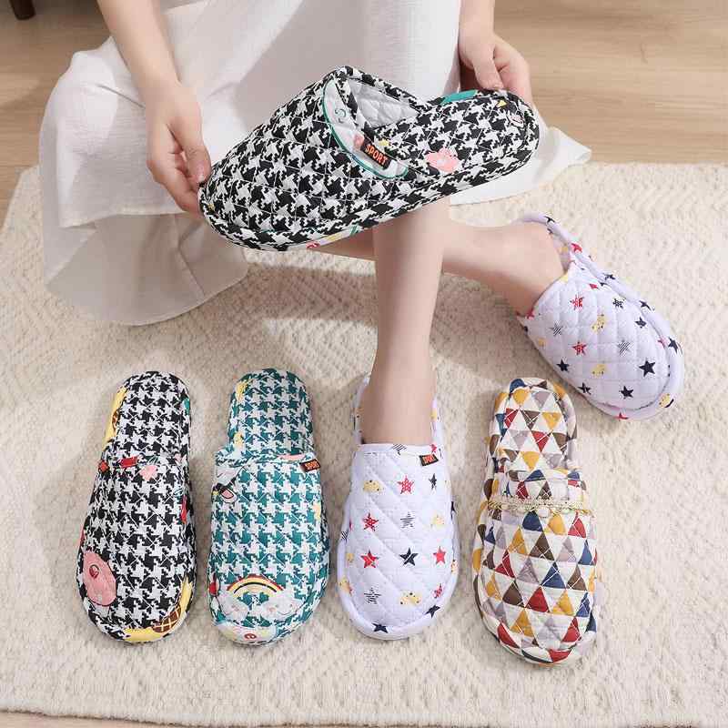 スリッパ 静音 滑り止め メンズ レディース 子供 シューズ シンプル 綿 家庭用 屋内 ソフトソール おしゃれ 千鳥格子 星 いちご 秋冬