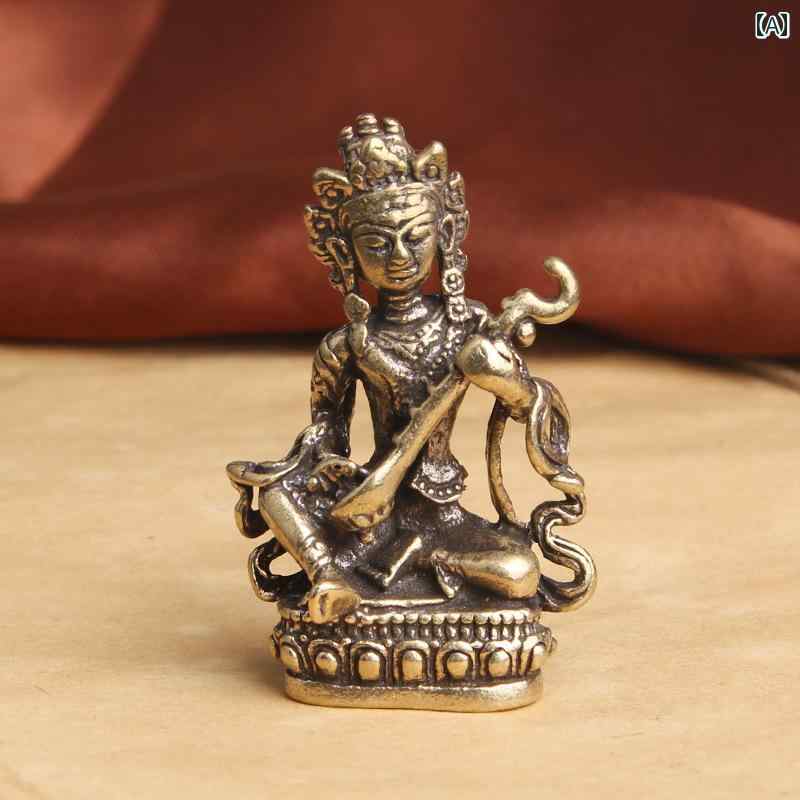 黄銅製 アンティーク風 妙音天女 キーホルダー 吊り飾り 尼泊尔 仏像 彫刻 オブジェ 置物