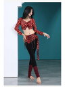 ベリーダンス 衣装 レッスン着 パンツ セットアップ セクシー 練習 オリエンタル 長袖 パフォーマンス レッド グレー ゼブラ ヒョウ柄 ショート丈
