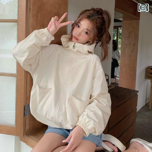 アウター レディース 薄手 夏 日焼け防止 長袖 アウトドア 虫よけ カジュアル ハイネック フード パーカー ショート 女性 ニッチ ルーズ