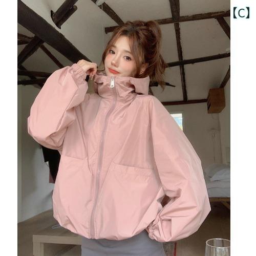 アウター レディース 薄手 夏 日焼け防止 長袖 アウトドア 虫よけ カジュアル ハイネック フード パーカー ショート 女性 ニッチ ルーズ