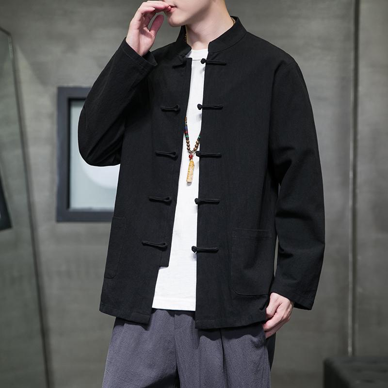 シャツ メンズ 長袖 半袖 チャイナ風 ジャケット 春秋 綿 ジャカード スタンドカラー ボタン ポケット スリット ゆったり カンフー レ..