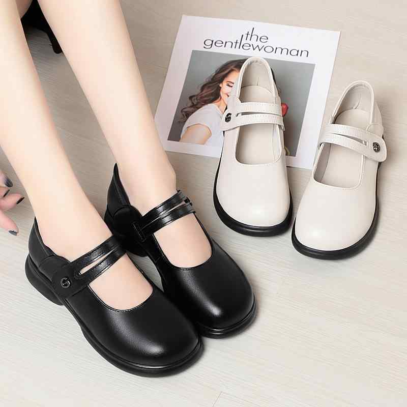 ローヒール 靴 レディース 春秋 革 カジュアル 小さめ ダンス ストラップ 厚底 歩きやすい 脱げにくい ラウンドトゥ 面ファスナー 白 黒 通勤 立ち仕事