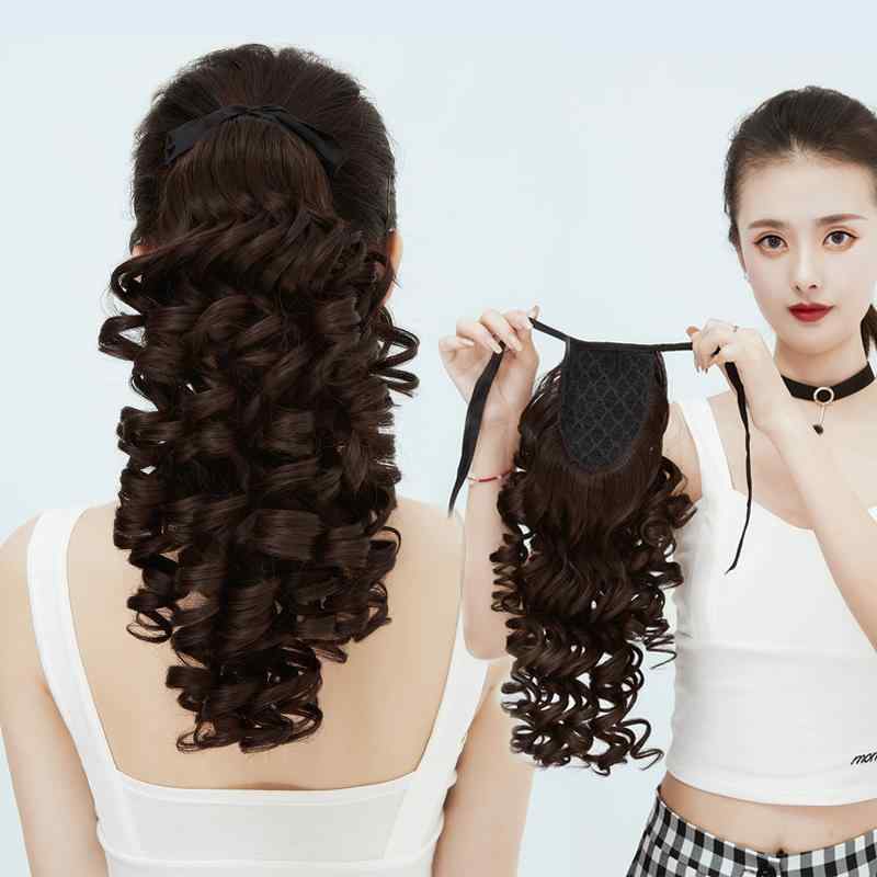かつら 女性 ウィッグ スパイラル カール ポニーテール 部分 軽量 つけ毛 ヴィンテージ風 ヘアスタイル ミディアム 通気性 ボリューム おしゃれ 黒 茶 赤髪