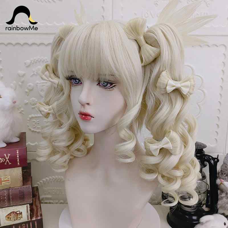 ウィッグ レディース ツインテール ロール カール クリップ アクセサリー 簡単装着 ロリータ アイドル かわいい つけ毛 ピンク ミルキーゴールド ペア